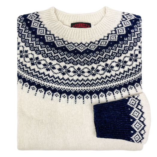 O'Connell's Women's Geelong Fair Isle Crewneck Sweater - Winter White & Midnight