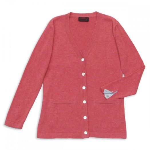 O'Connell's Women's Pima Cotton Long "Boyfriend" Cardigan Sweater - Strawberry (3737)