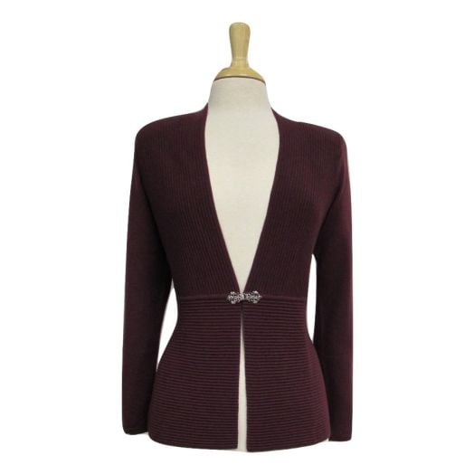 O'Connell's Women's Merino Wool Ribbed Front Cardigan Jacket w/Clasp - Bordeaux (9857)
