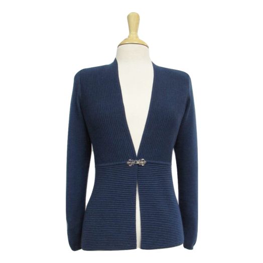 O'Connell's Women's Merino Wool Ribbed Front Cardigan with Clasp - Midnight (9857)
