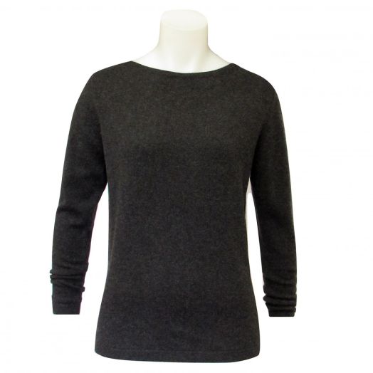 O'Connell's Women's Scottish Cashmere Boatneck Sweater - Charcoal