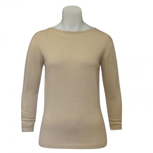 O'Connell's Women's Scottish Cashmere Boatneck Sweater - Light Camel