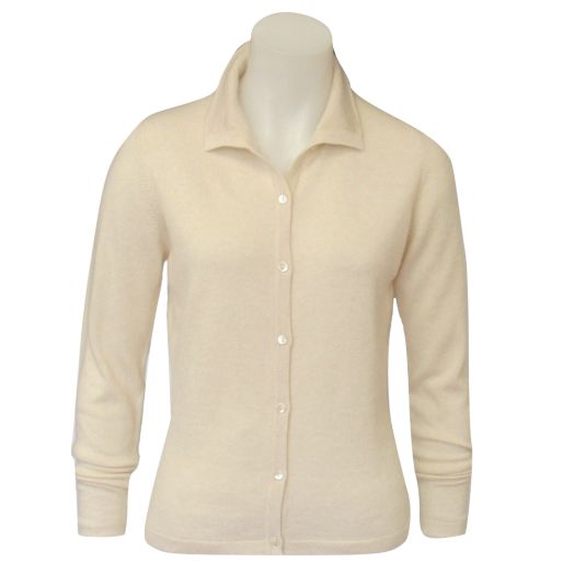 O'Connell's Women's Scottish Cashmere Collared Cardigan - Almond