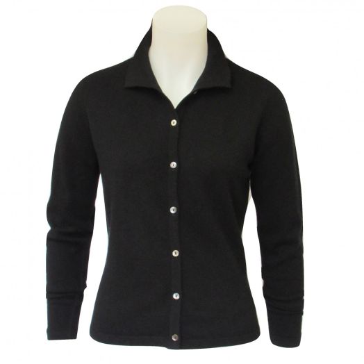 O'Connell's Women's Scottish Cashmere Collared Cardigan - Black