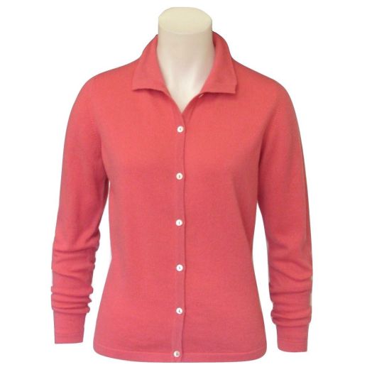 O'Connell's Women's Scottish Cashmere Collared Cardigan - Damask Pink