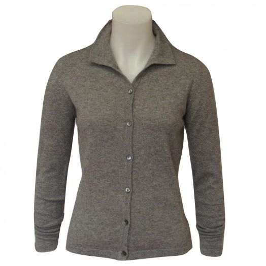 O'Connell's Women's Scottish Cashmere Collared Cardigan - Fog