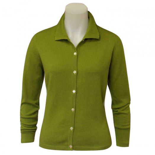 O'Connell's Women's Scottish Cashmere Collared Cardigan - Ivy Green