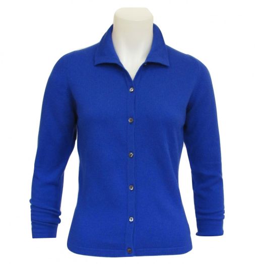 O'Connell's Women's Scottish Cashmere Collared Cardigan - Marine