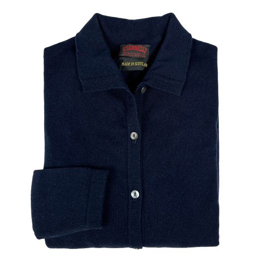 O'Connell's Women's Scottish Cashmere Collared Cardigan - Navy