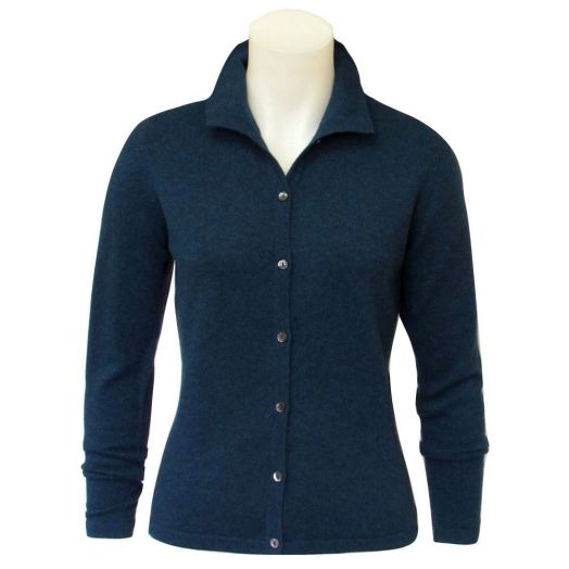 O'Connell's Women's Scottish Cashmere Collared Cardigan - Petrol