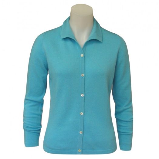 O'Connell's Women's Scottish Cashmere Collared Cardigan - Sugared Blue