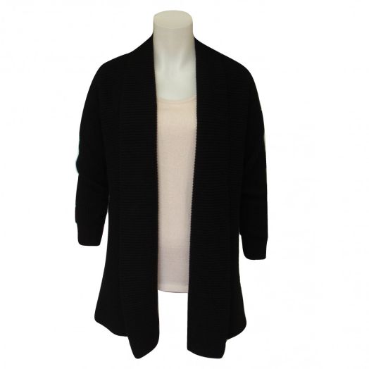 O'Connell's Women's Scottish Cashmere Ribbed Open Cardigan - Black (CH02978)
