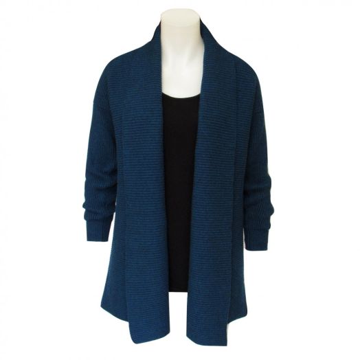 O'Connell's Women's Scottish Cashmere Ribbed Open Cardigan - Petrol (CH02978)