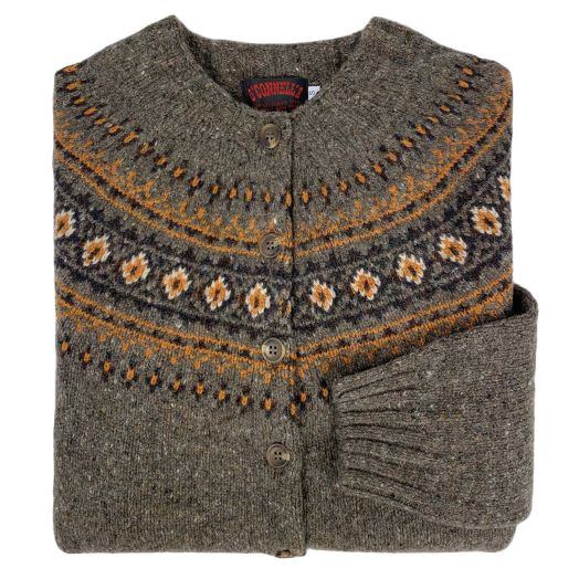 O'Connell's Womens Scottish Merino Wool Cardigan - Donegal Fair Isle - Mink