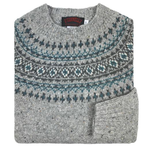 O'Connell's Womens Scottish Merino Wool - Donegal Fair Isle - Light Grey