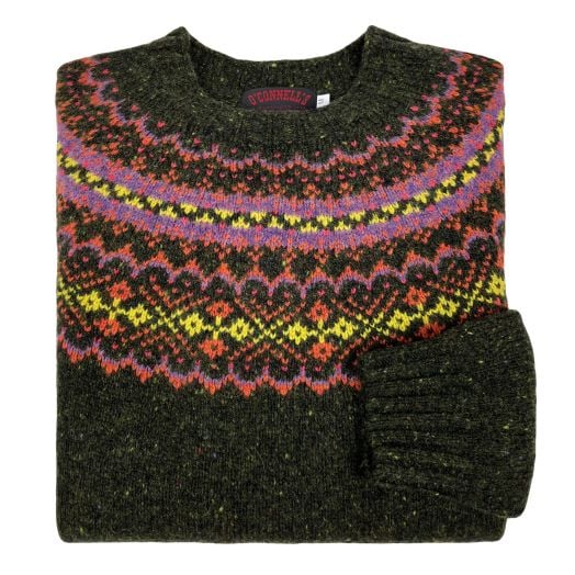 O'Connell's Women's Scottish Merino Wool Fair Isle Sweater - Donegal - Dark Loden