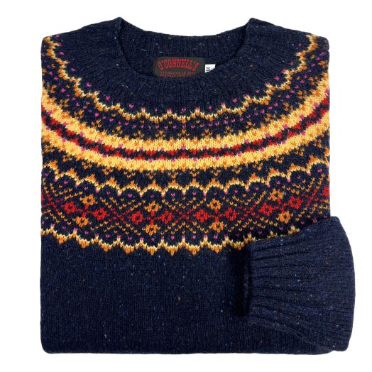 O'Connell's Womens Scottish Merino Wool Fair Isle Sweater - Donegal - Navy
