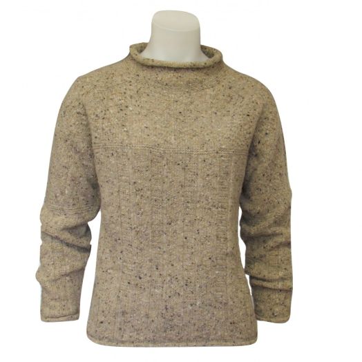 O'Connell's Womens Scottish Roll Neck Donegal Tweed Sweater - Oatmeal