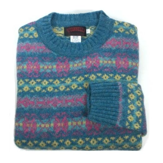 O'Connell's Womens Scottish Shetland Sweater - Fair Isle Jacquard - Azure
