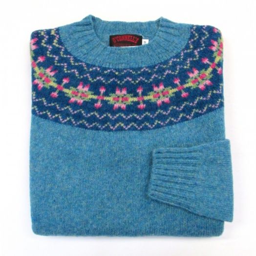 O'Connell's Womens Scottish Shetland Sweater - Fair Isle Yoke - Azure 1