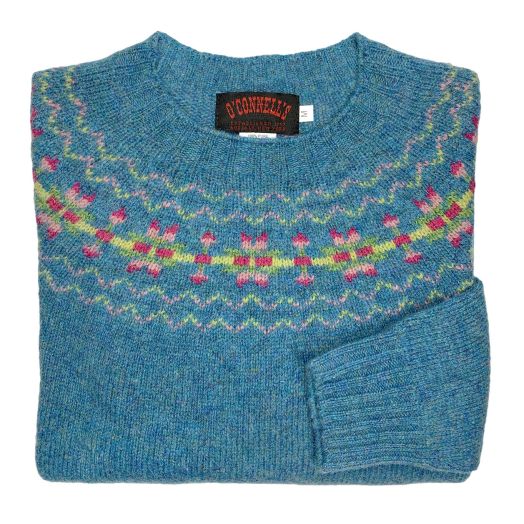 O'Connell's Womens Scottish Shetland Sweater - Fair Isle Yoke - Azure 2