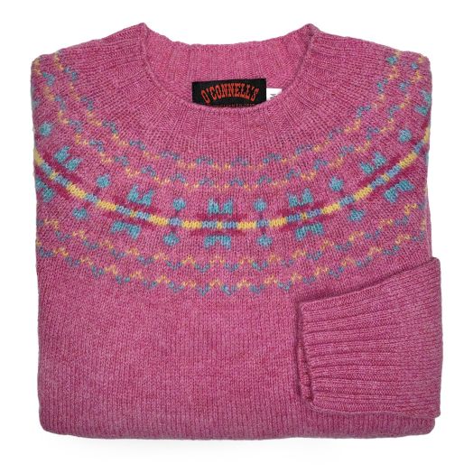 O'Connell's Womens Scottish Shetland Sweater - Fair Isle Yoke - Blush