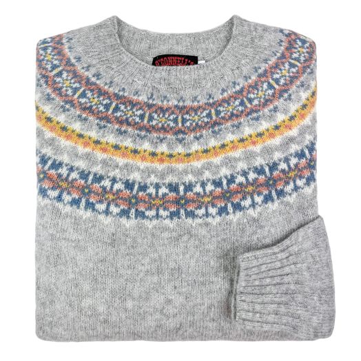 O'Connell's Women's Scottish Shetland Sweater - Fair Isle Yoke - Cloud