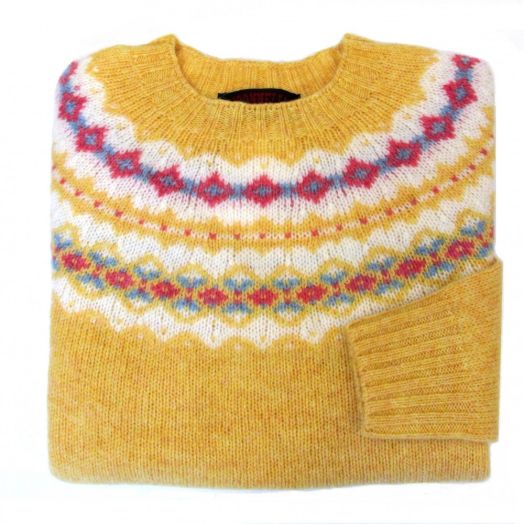 O'Connell's Womens Scottish Shetland Sweater - Fair Isle Yoke - Curry
