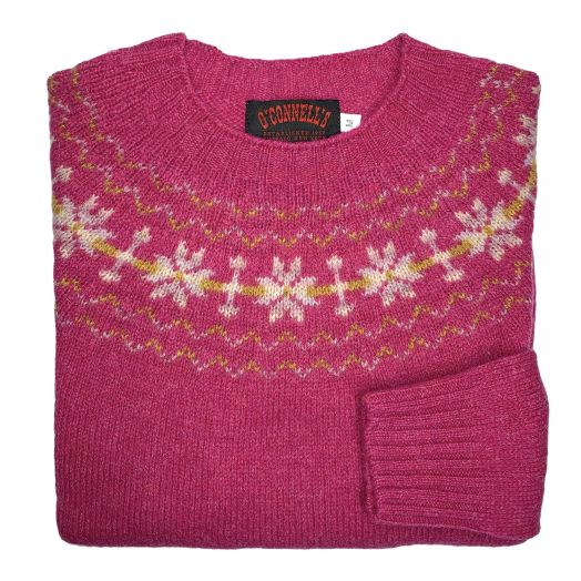 O'Connell's Womens Scottish Shetland Sweater - Fair Isle Yoke - Fuschia