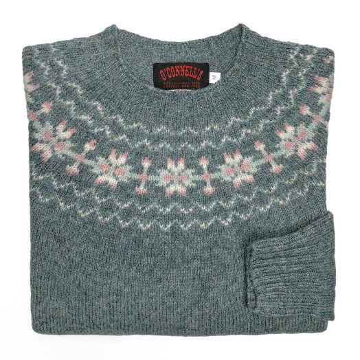 O'Connell's Womens Scottish Shetland Sweater - Fair Isle Yoke - Graphite Green