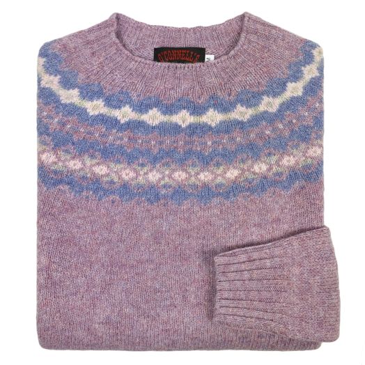 O'Connell's Womens Scottish Shetland Sweater - Fair Isle Yoke - Heather Rose
