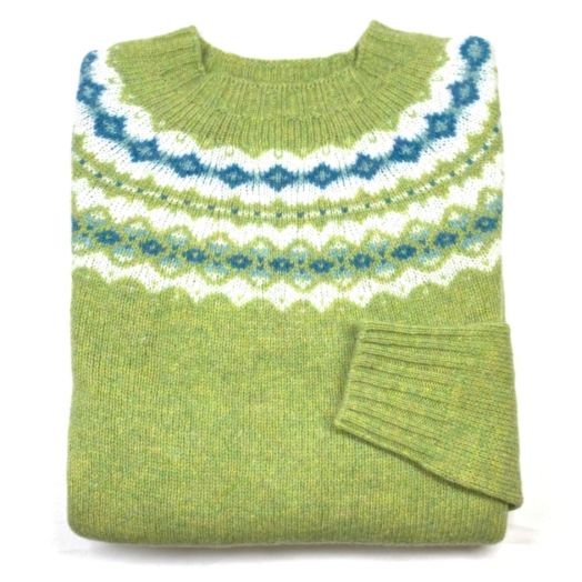 O'Connell's Womens Scottish Shetland Sweater - Fair Isle Yoke - Kiwi