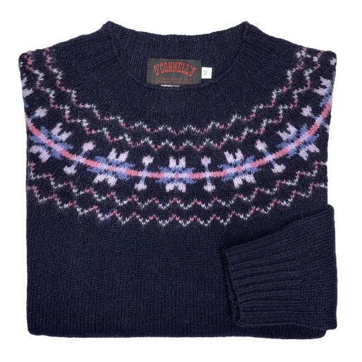 O'Connell's Womens Scottish Shetland Sweater - Fair Isle Yoke - Navy 2
