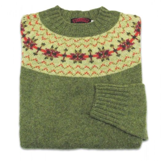O'Connell's Womens Scottish Shetland Sweater - Fair Isle Yoke - Olive Grove