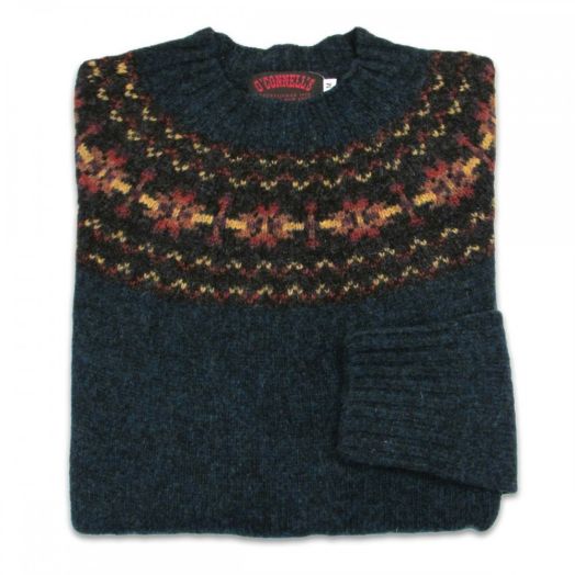O'Connell's Womens Scottish Shetland Sweater - Fair Isle Yoke - Petrel