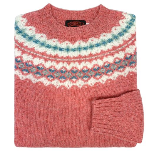 O'Connell's Womens Scottish Shetland Sweater - Fair Isle Yoke - Rosebud