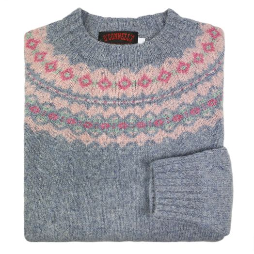 O'Connell's Womens Scottish Shetland Sweater - Fair Isle Yoke - Stardust