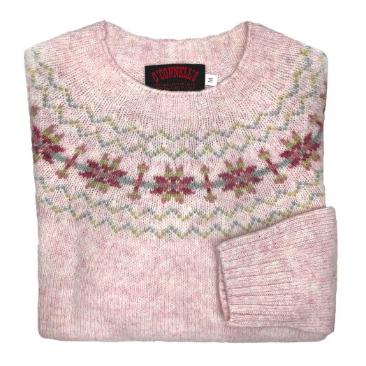 O'Connell's Womens Scottish Shetland Sweater - Fair Isle Yoke - Strawberry Sherbet