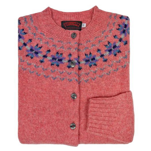 O'Connell's Womens Scottish Shetland Wool Fair Isle Yoke Cardigan Sweater - Rosebud 2