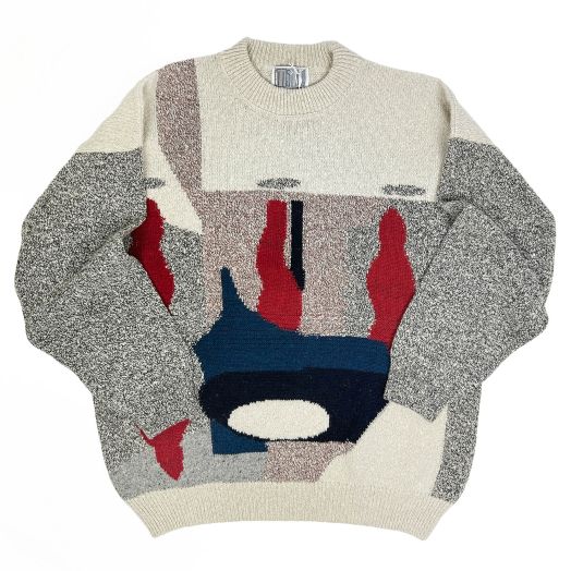 O'Connell's Wool Alpaca Intarsia Crewneck Sweater - Abstract - Multicolor