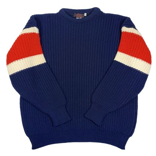 O'Connell's Wool Banded Sleeve Oversized Sweater - Navy with Cream & Red