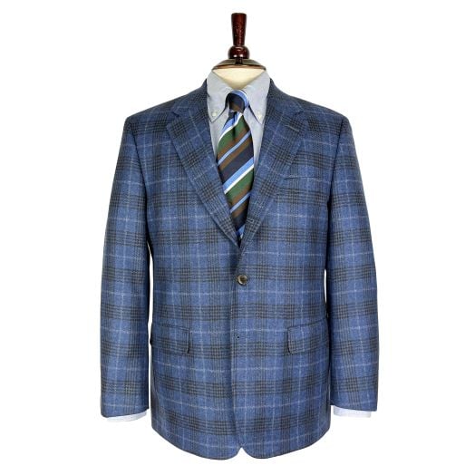 O'Connell's Wool & Cashmere Sport Coat - Blue with Brown & Light Grey District Plaid