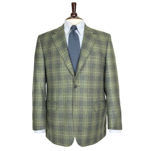O'Connell's Wool & Cashmere Sport Coat - Green with Navy & Light Grey District Plaid