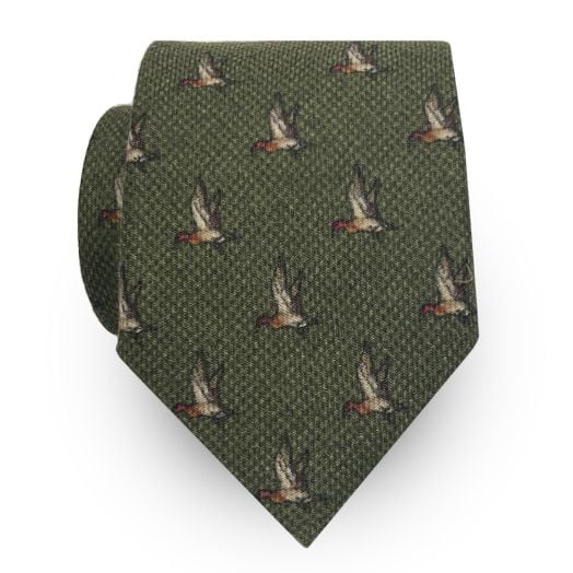 O'Connell's Wool Challis Necktie - Ducks - Olive (104278)