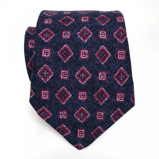 O'Connell's Wool Challis Necktie - Medallions - Navy (90931)