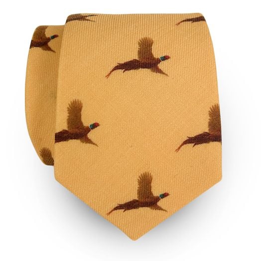 O'Connell's Wool Challis Necktie - Pheasants - Yellow (113462)