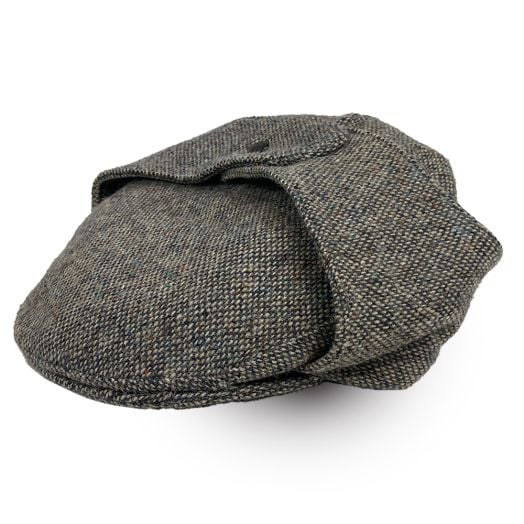 O'Connell's Wool 'Chicago Lugg' Cap - Tan & Blue Donegal Tweed