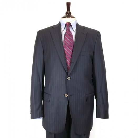 O'Connell's Wool Serge Chalk Stripe Suit - Navy