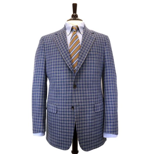 O'Connell's Wool, Silk & Linen Sport Coat -  Check - Navy, Blue & Vicuna