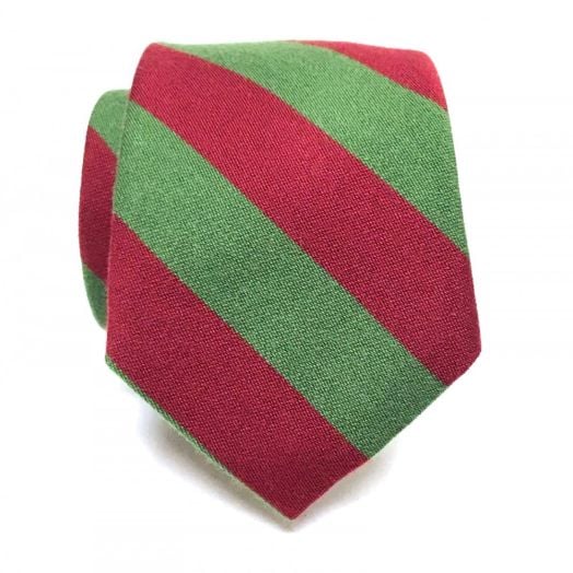 O'Connell's Wool & Silk Necktie - Regimental Guard Stripe - Moss & Dark Red (92741)